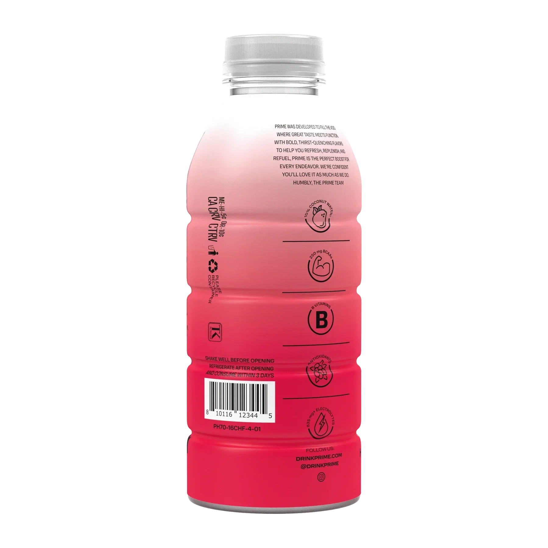 The side of the Prime Hydration Cherry Freeze Drink Bottle